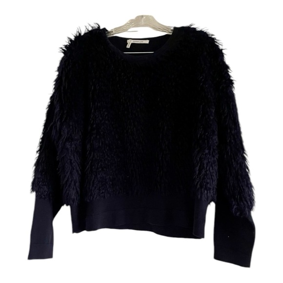 B0 Auth DEREK LAM (10 CROSBY) Black Faux Mahair Fur Angora Wool Sweater-Size L - Picture 1 of 7